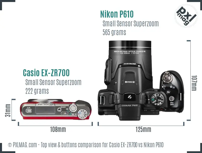 Casio EX-ZR700 vs Nikon P610 top view buttons comparison