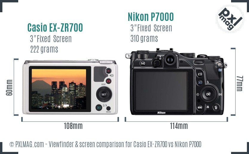 Casio EX-ZR700 vs Nikon P7000 Screen and Viewfinder comparison