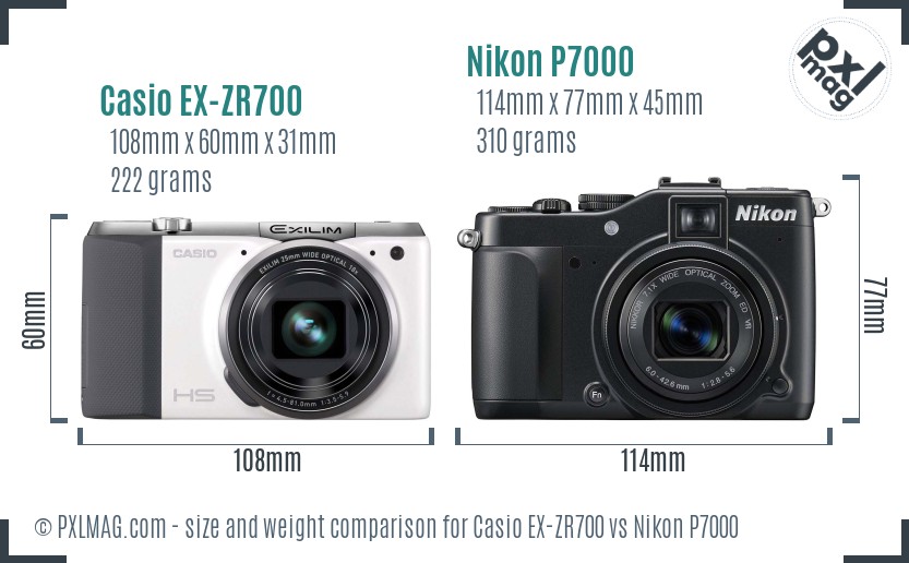 Casio EX-ZR700 vs Nikon P7000 size comparison