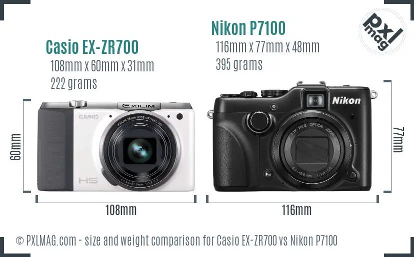 Casio EX-ZR700 vs Nikon P7100 size comparison Casio EX-ZR700 vs Nikon P7100 size comparison