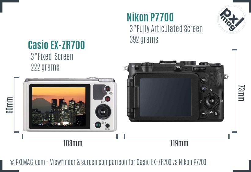 Casio EX-ZR700 vs Nikon P7700 Screen and Viewfinder comparison