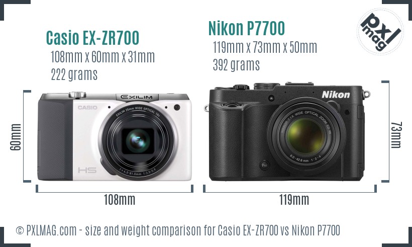 Casio EX-ZR700 vs Nikon P7700 size comparison