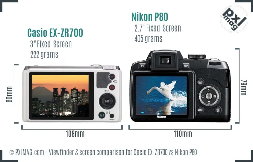 Casio EX-ZR700 vs Nikon P80 Screen and Viewfinder comparison