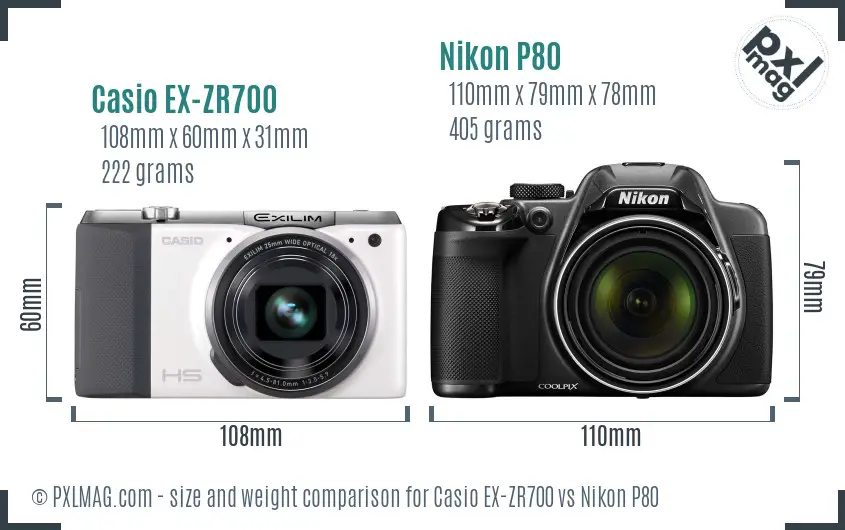 Casio EX-ZR700 vs Nikon P80 size comparison