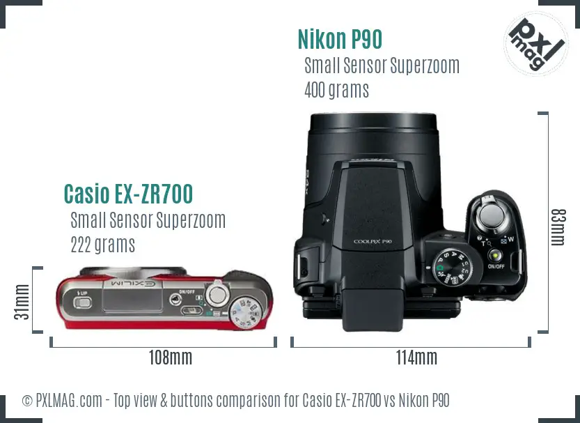 Casio EX-ZR700 vs Nikon P90 top view buttons comparison