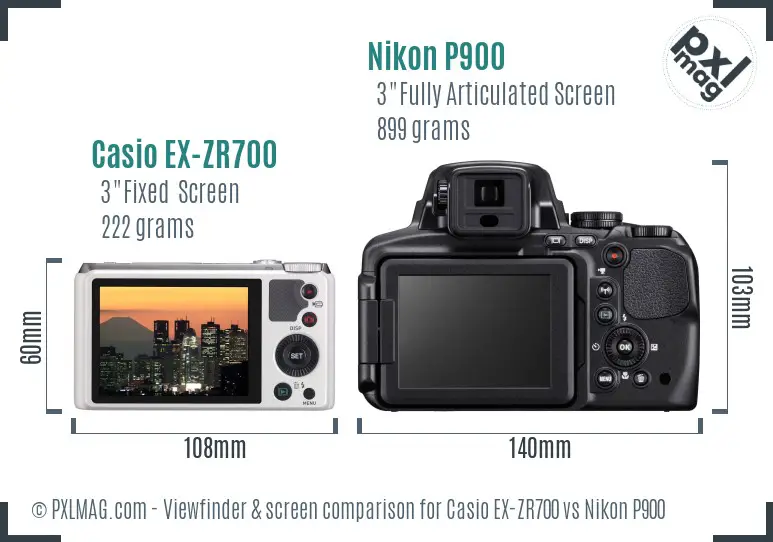 Casio EX-ZR700 vs Nikon P900 Screen and Viewfinder comparison