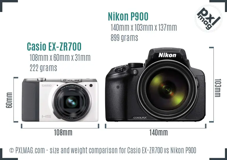 Casio EX-ZR700 vs Nikon P900 size comparison