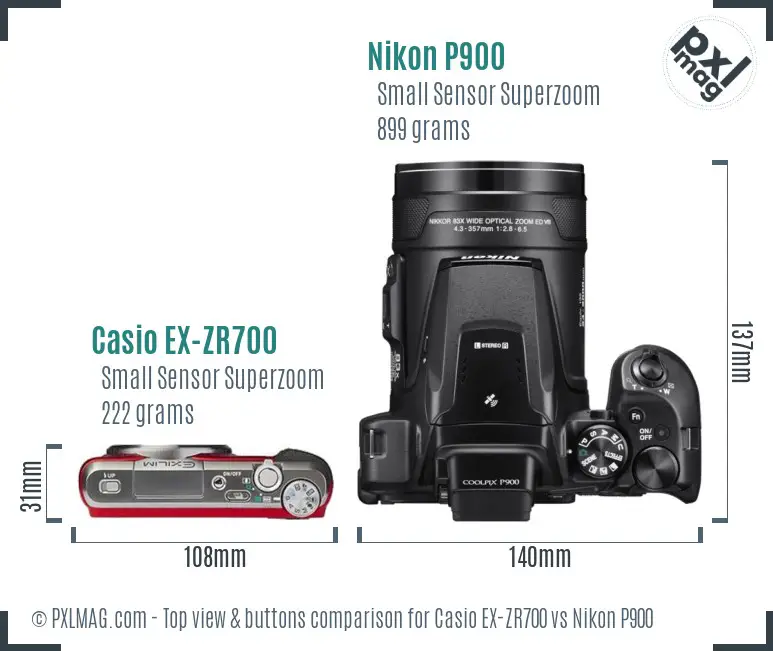 Casio EX-ZR700 vs Nikon P900 top view buttons comparison