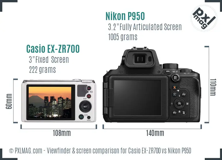 Casio EX-ZR700 vs Nikon P950 Screen and Viewfinder comparison