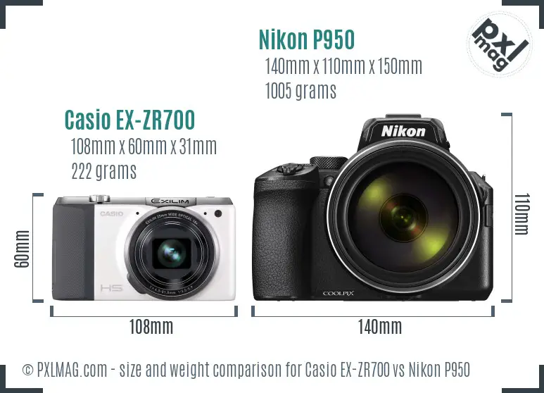 Casio EX-ZR700 vs Nikon P950 size comparison