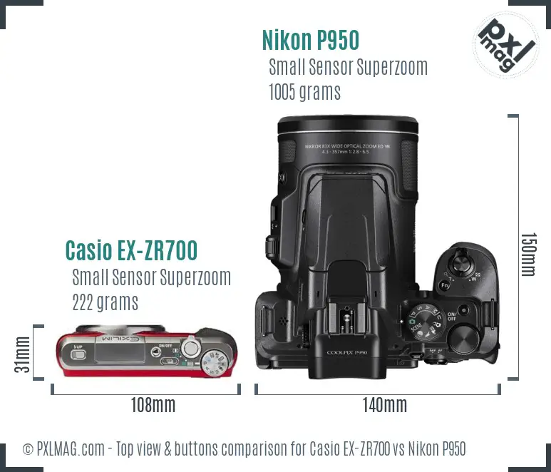 Casio EX-ZR700 vs Nikon P950 top view buttons comparison