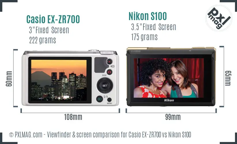 Casio EX-ZR700 vs Nikon S100 Screen and Viewfinder comparison