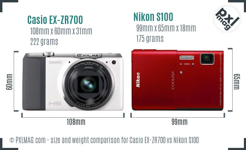 Casio EX-ZR700 vs Nikon S100 size comparison