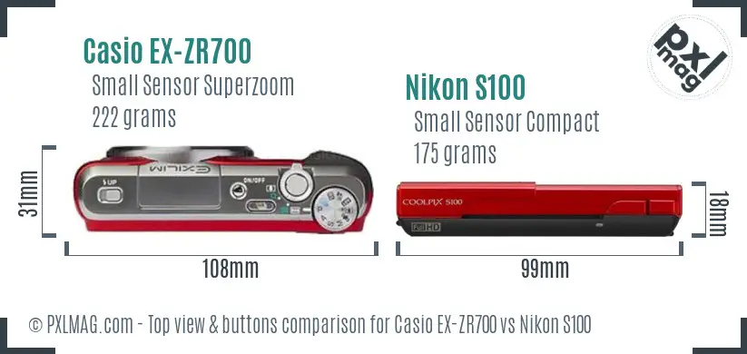 Casio EX-ZR700 vs Nikon S100 top view buttons comparison