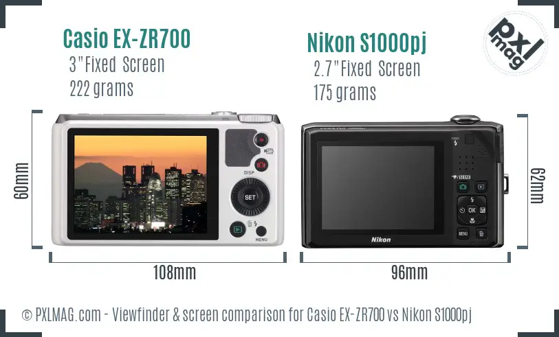 Casio EX-ZR700 vs Nikon S1000pj Screen and Viewfinder comparison Casio EX-ZR700 vs Nikon S1000pj Screen and Viewfinder comparison