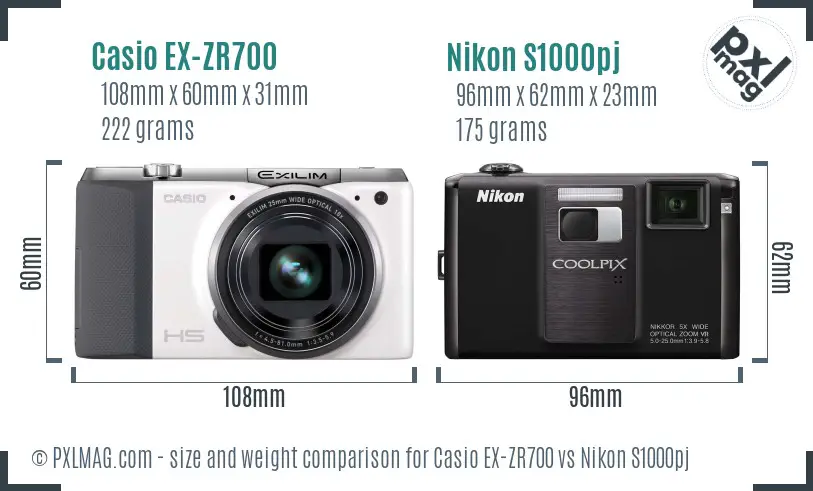 Casio EX-ZR700 vs Nikon S1000pj size comparison Casio EX-ZR700 vs Nikon S1000pj size comparison