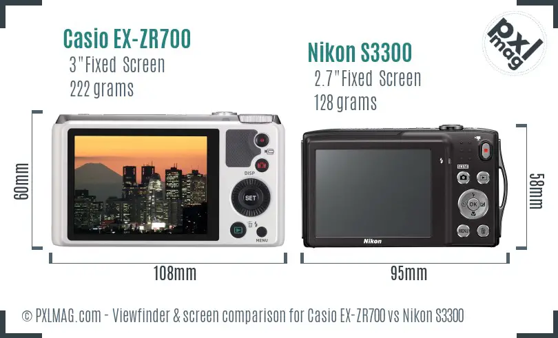 Casio EX-ZR700 vs Nikon S3300 Screen and Viewfinder comparison