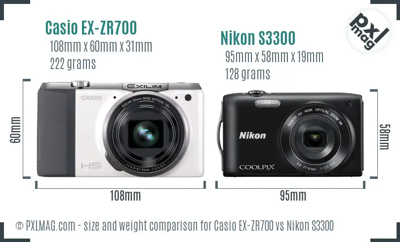 Casio EX-ZR700 vs Nikon S3300 size comparison