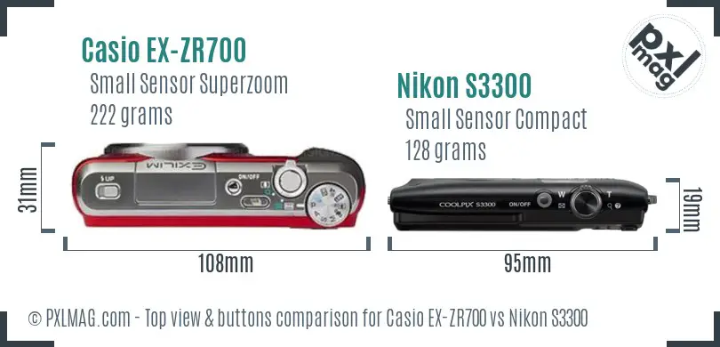 Casio EX-ZR700 vs Nikon S3300 top view buttons comparison