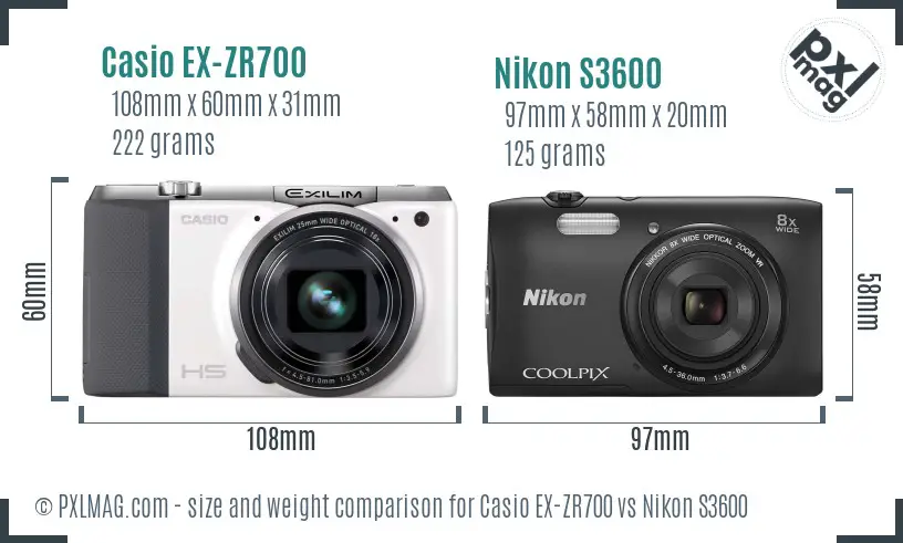 Casio EX-ZR700 vs Nikon S3600 size comparison