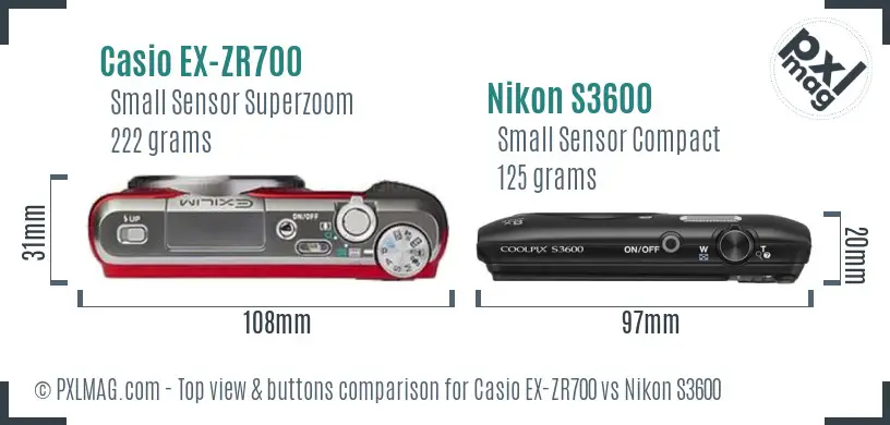 Casio EX-ZR700 vs Nikon S3600 top view buttons comparison