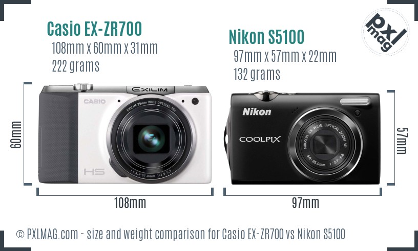 Casio EX-ZR700 vs Nikon S5100 size comparison
