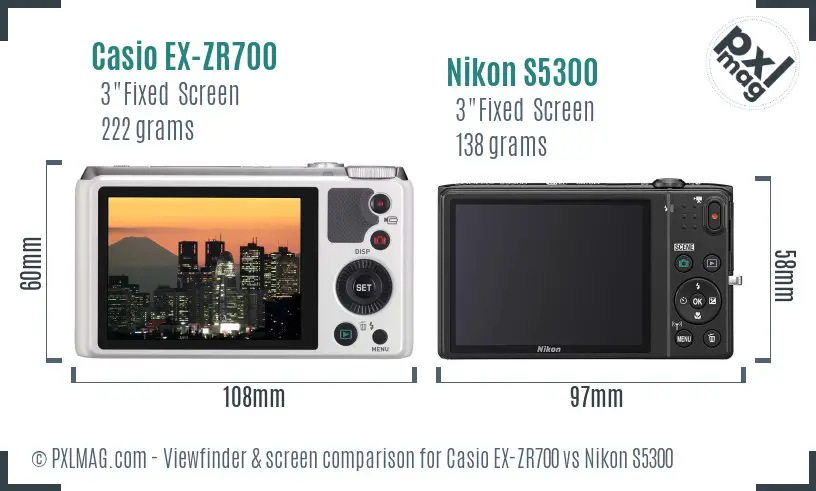 Casio EX-ZR700 vs Nikon S5300 Screen and Viewfinder comparison