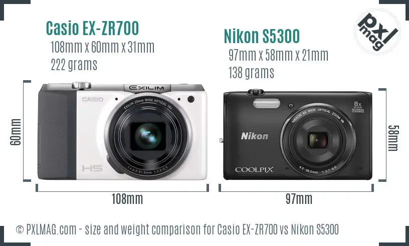 Casio EX-ZR700 vs Nikon S5300 size comparison