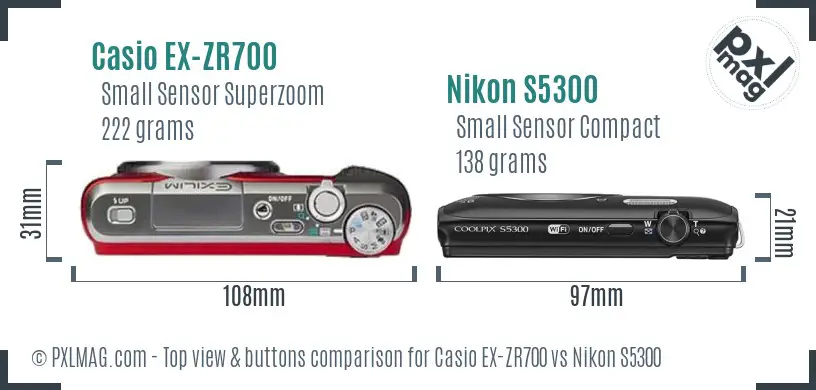 Casio EX-ZR700 vs Nikon S5300 top view buttons comparison