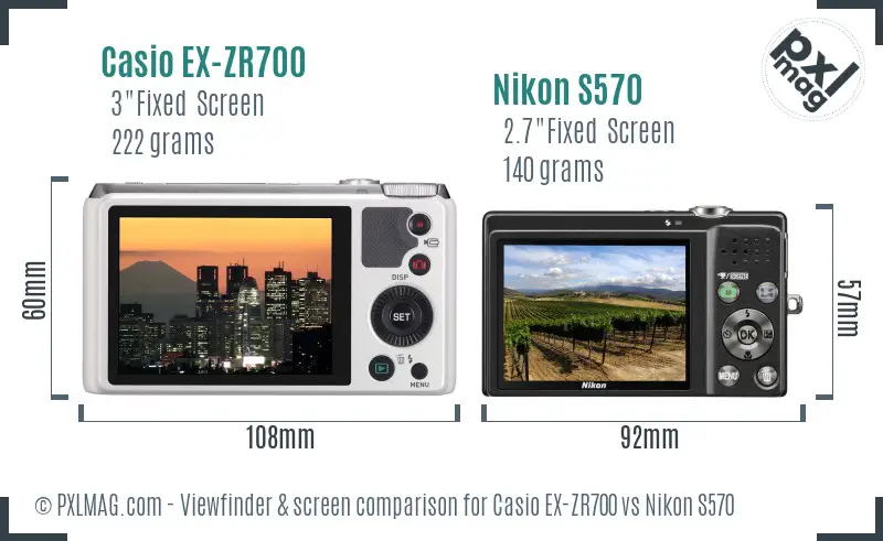 Casio EX-ZR700 vs Nikon S570 Screen and Viewfinder comparison