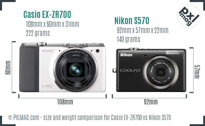 Casio EX-ZR700 vs Nikon S570 size comparison