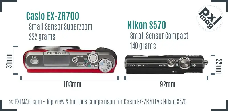 Casio EX-ZR700 vs Nikon S570 top view buttons comparison