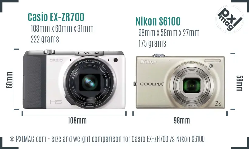 Casio EX-ZR700 vs Nikon S6100 size comparison Casio EX-ZR700 vs Nikon S6100 size comparison