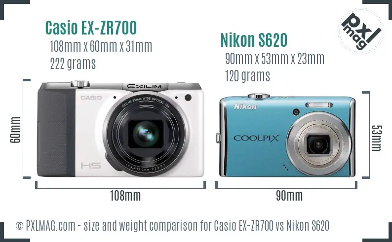 Casio EX-ZR700 vs Nikon S620 size comparison