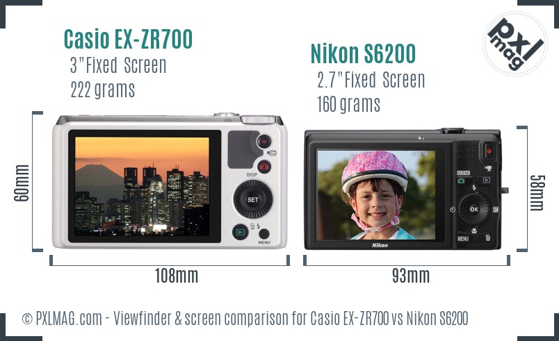 Casio EX-ZR700 vs Nikon S6200 Screen and Viewfinder comparison