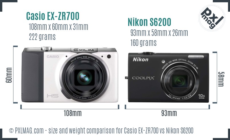 Casio EX-ZR700 vs Nikon S6200 size comparison Casio EX-ZR700 vs Nikon S6200 size comparison