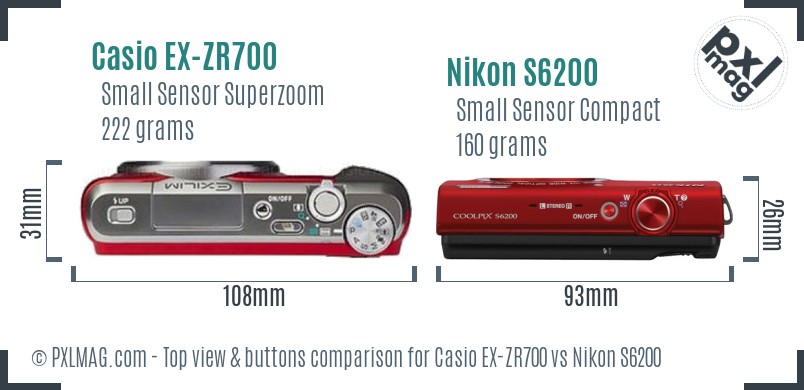 Casio EX-ZR700 vs Nikon S6200 top view buttons comparison