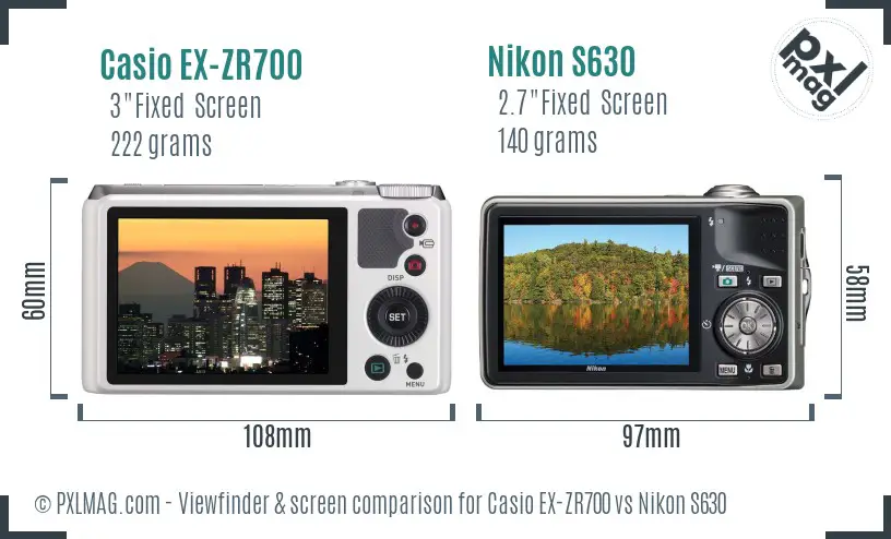 Casio EX-ZR700 vs Nikon S630 Screen and Viewfinder comparison Casio EX-ZR700 vs Nikon S630 Screen and Viewfinder comparison