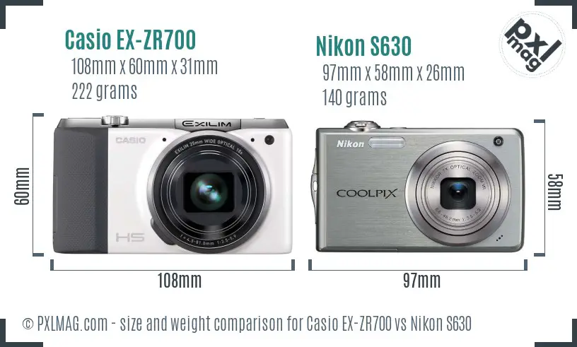 Casio EX-ZR700 vs Nikon S630 size comparison Casio EX-ZR700 vs Nikon S630 size comparison