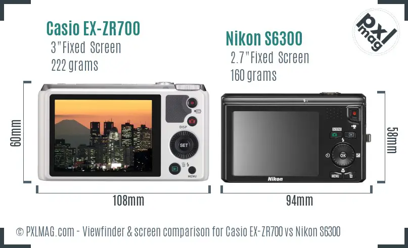 Casio EX-ZR700 vs Nikon S6300 Screen and Viewfinder comparison