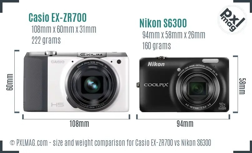 Casio EX-ZR700 vs Nikon S6300 size comparison
