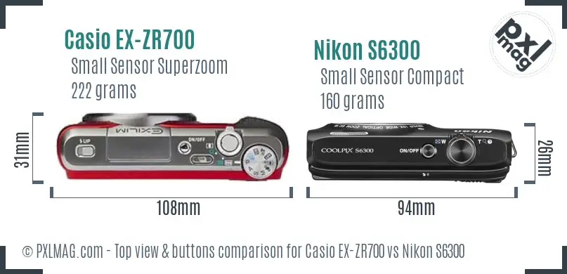 Casio EX-ZR700 vs Nikon S6300 top view buttons comparison