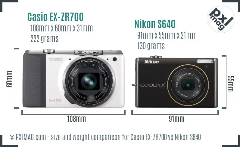 Casio EX-ZR700 vs Nikon S640 size comparison