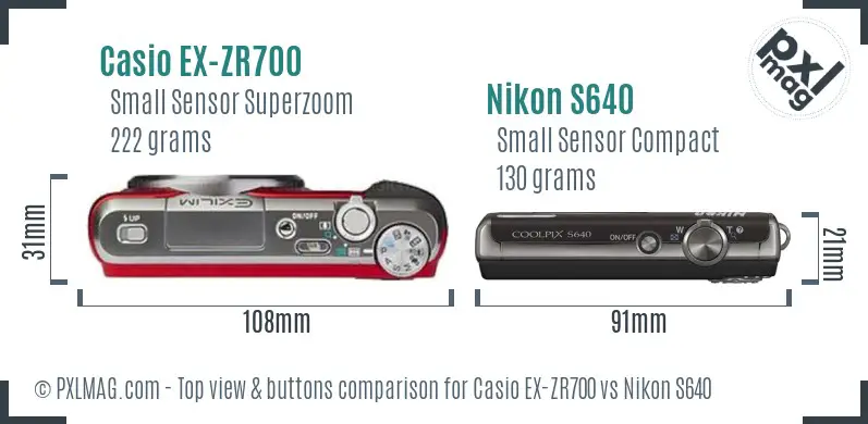 Casio EX-ZR700 vs Nikon S640 top view buttons comparison