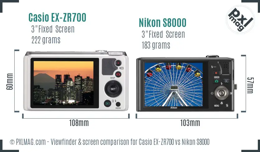 Casio EX-ZR700 vs Nikon S8000 Screen and Viewfinder comparison Casio EX-ZR700 vs Nikon S8000 Screen and Viewfinder comparison