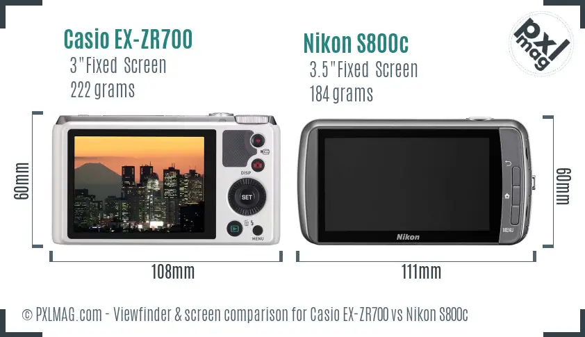 Casio EX-ZR700 vs Nikon S800c Screen and Viewfinder comparison Casio EX-ZR700 vs Nikon S800c Screen and Viewfinder comparison