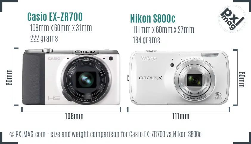 Casio EX-ZR700 vs Nikon S800c size comparison Casio EX-ZR700 vs Nikon S800c size comparison