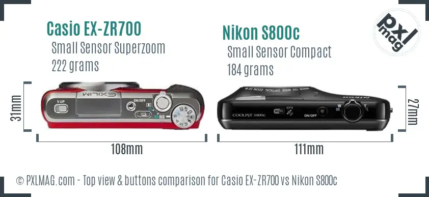 Casio EX-ZR700 vs Nikon S800c top view buttons comparison Casio EX-ZR700 vs Nikon S800c top view buttons comparison