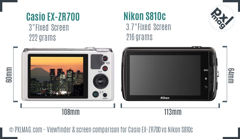 Casio EX-ZR700 vs Nikon S810c Screen and Viewfinder comparison