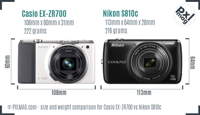 Casio EX-ZR700 vs Nikon S810c size comparison Casio EX-ZR700 vs Nikon S810c size comparison